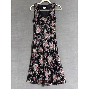 Vtg Loft Dress‎ 0 Black Floral Silk Ruffle Bias Midi Romantic Fairy Feminine y2k
